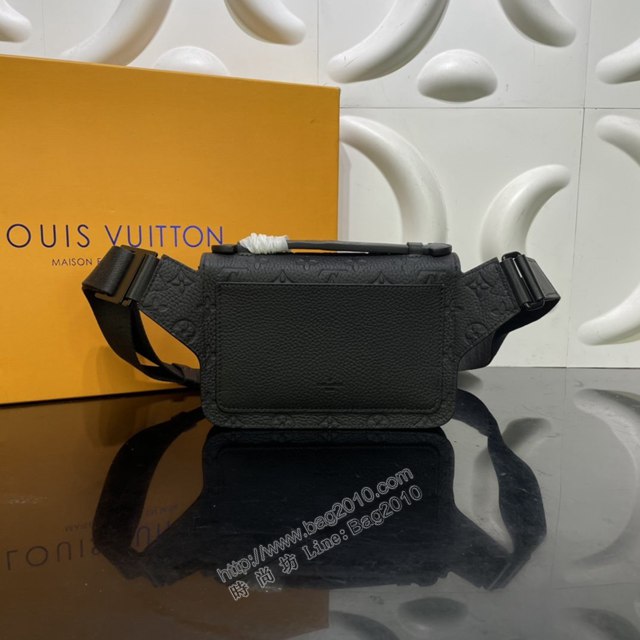 LV專櫃新款包包 路易威登S Lock Sling手袋 M58487 Monogram壓紋黑色皮革 LV男士腰包挎包胸包  ydh4285